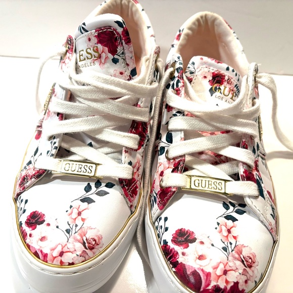 Guess Floral White and Pink Sneakers, women’s, Sz 8.5 - Picture 2 of 7